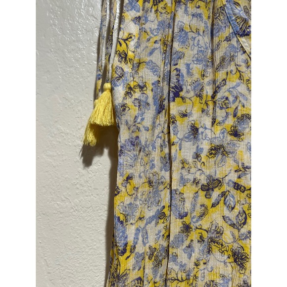 Zac & Rachel Woman 1X Yellow Blue Floral V-Neck Sleeveless Tassel Blouse Top - Picture 5 of 6